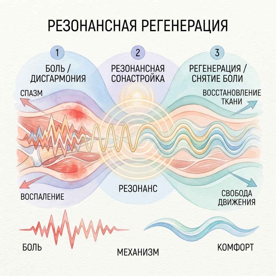 Акварельная схема резонансной регенерации: дисгармония, сонастройка, восстановление